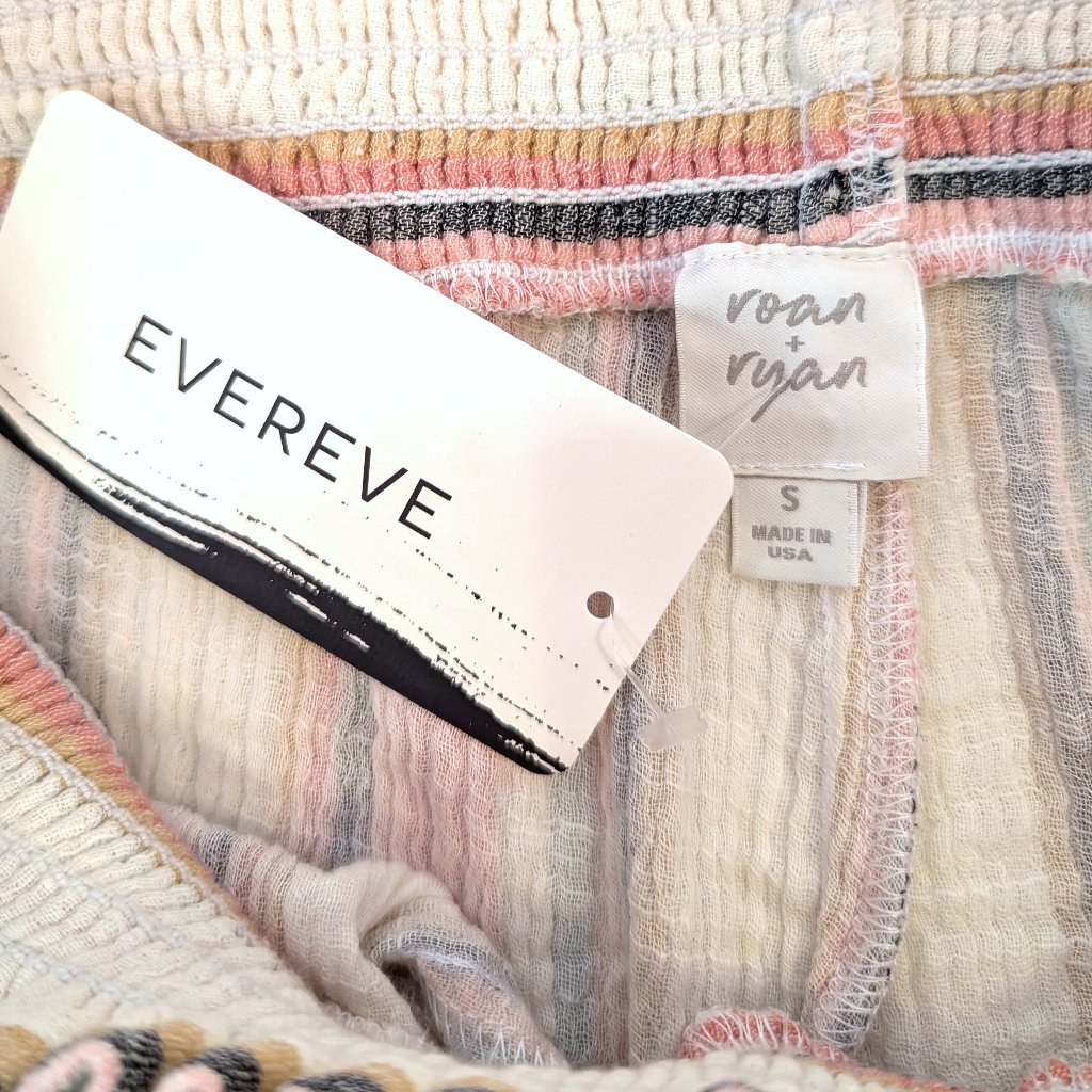 Nwt Evereve Roan + Ryan | Beau Stripe Tie Waist Cotton Shorts Cream | Size Small — image 6 of 8